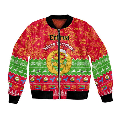 Personalised Eritrea Christmas Bomber Jacket Eritrean Olive Santa Claus Merry Xmas