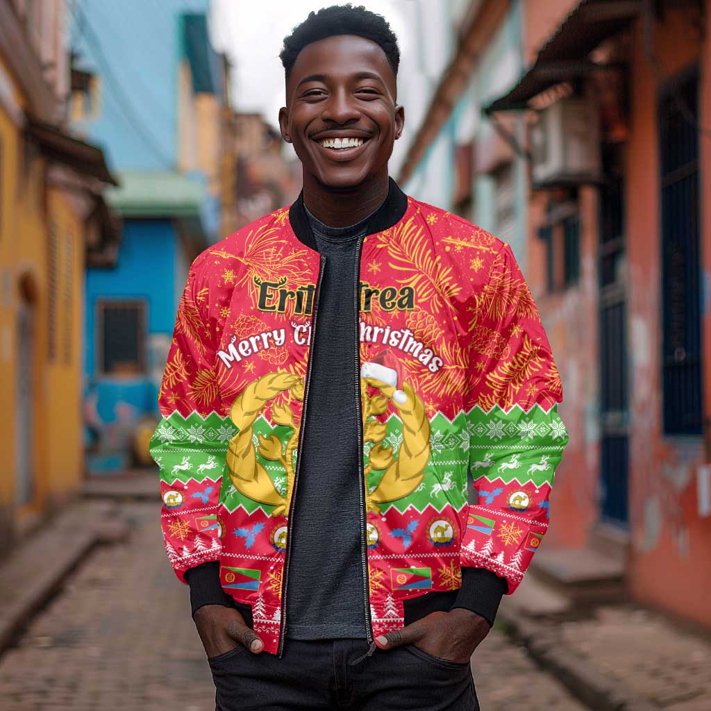 Personalised Eritrea Christmas Bomber Jacket Eritrean Olive Santa Claus Merry Xmas