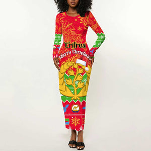 Personalised Eritrea Christmas Long Sleeve Bodycon Dress Eritrean Olive Santa Claus Merry Xmas LT14