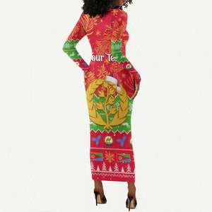 Personalised Eritrea Christmas Long Sleeve Bodycon Dress Eritrean Olive Santa Claus Merry Xmas LT14