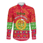 Personalised Eritrea Christmas Long Sleeve Button Shirt Eritrean Olive Santa Claus Merry Xmas