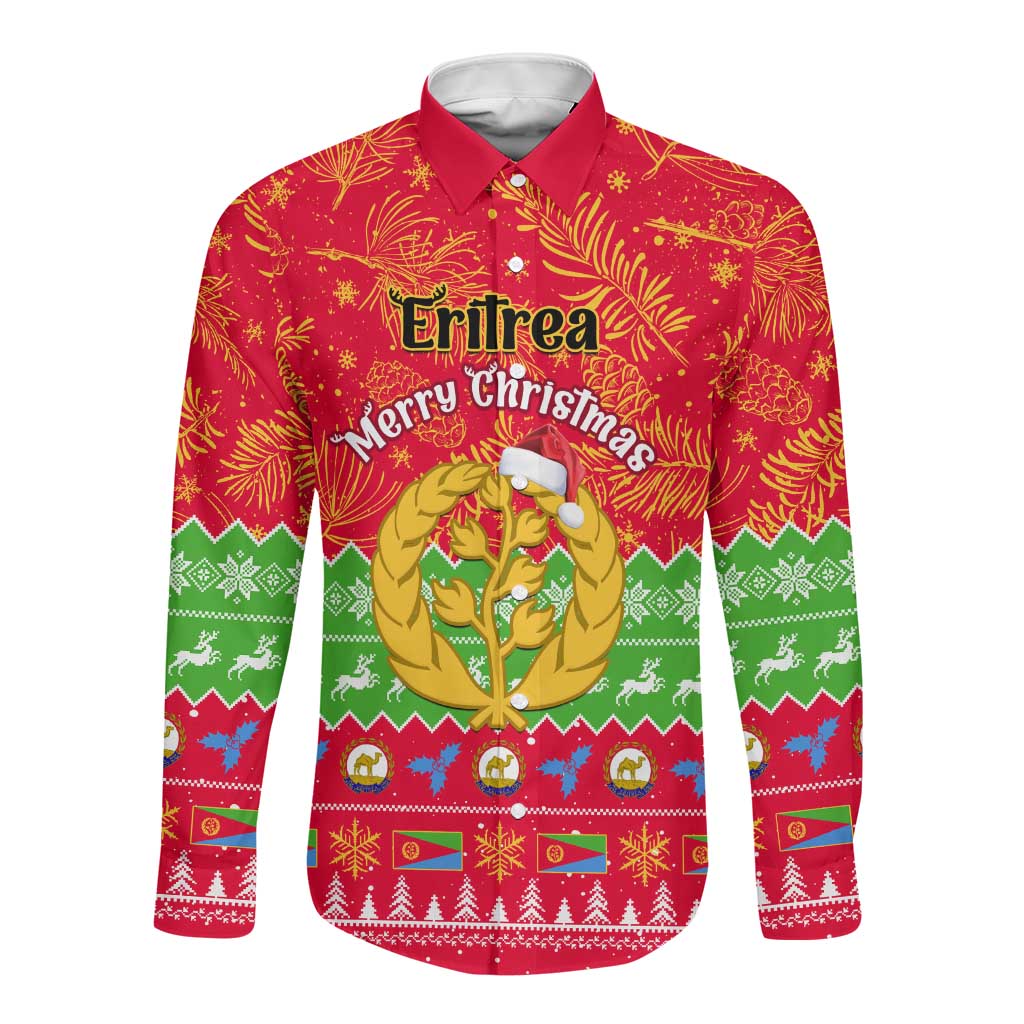 Personalised Eritrea Christmas Long Sleeve Button Shirt Eritrean Olive Santa Claus Merry Xmas