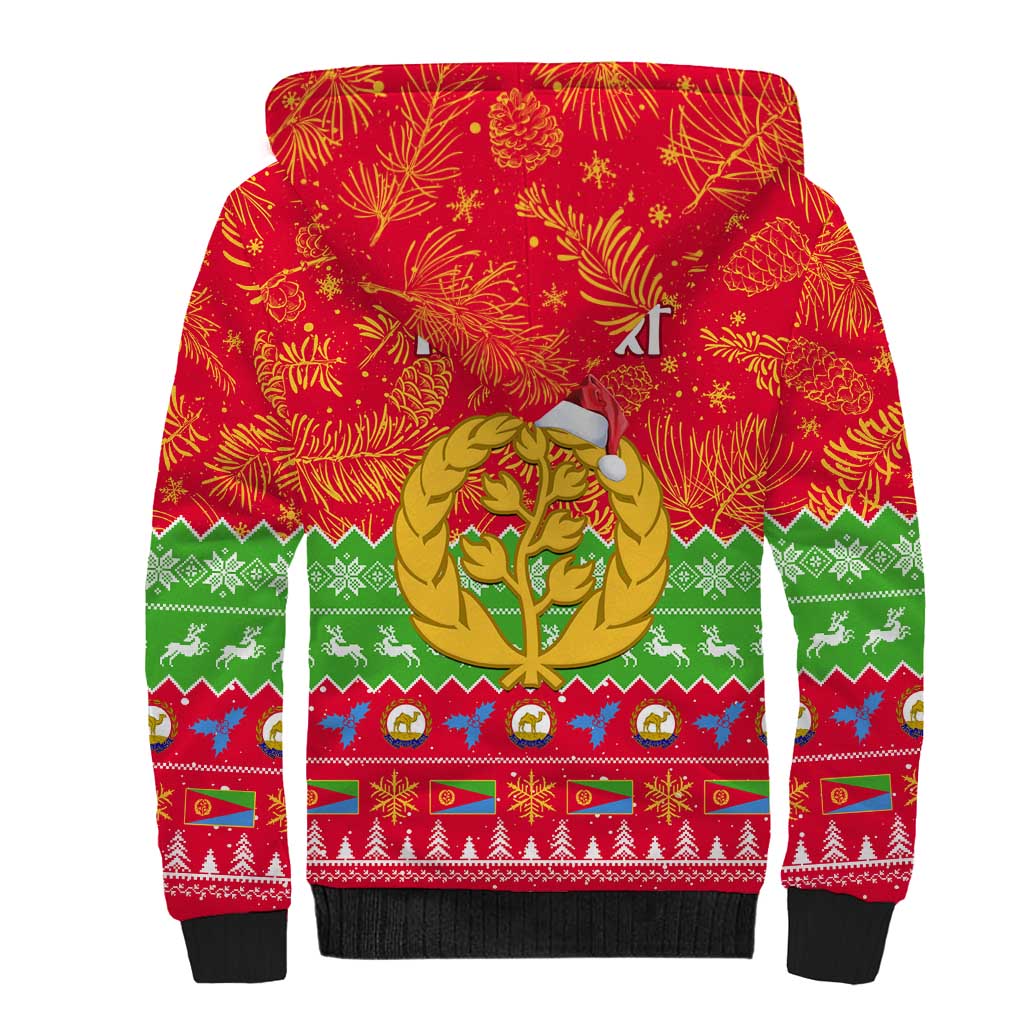 Personalised Eritrea Christmas Sherpa Hoodie Eritrean Olive Santa Claus Merry Xmas