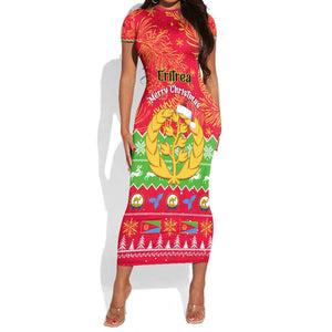Personalised Eritrea Christmas Short Sleeve Bodycon Dress Eritrean Olive Santa Claus Merry Xmas LT14