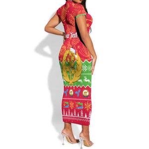 Personalised Eritrea Christmas Short Sleeve Bodycon Dress Eritrean Olive Santa Claus Merry Xmas LT14