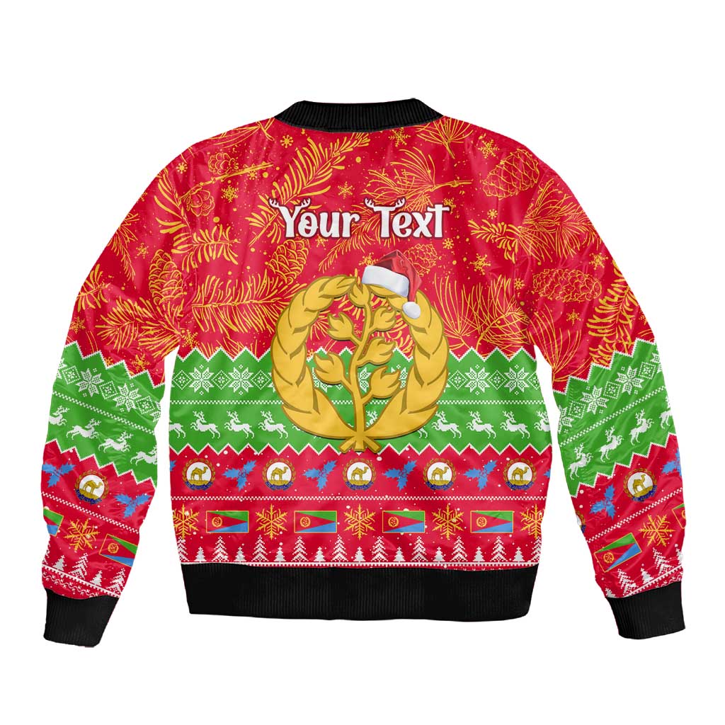 Personalised Eritrea Christmas Sleeve Zip Bomber Jacket Eritrean Olive Santa Claus Merry Xmas