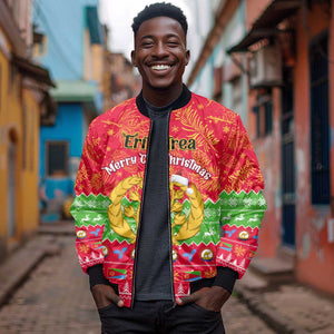 Personalised Eritrea Christmas Sleeve Zip Bomber Jacket Eritrean Olive Santa Claus Merry Xmas
