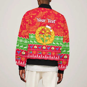 Personalised Eritrea Christmas Sleeve Zip Bomber Jacket Eritrean Olive Santa Claus Merry Xmas