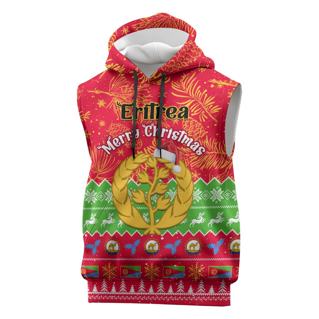 Personalised Eritrea Christmas Sleeveless Hoodie Eritrean Olive Santa Claus Merry Xmas - African Pride