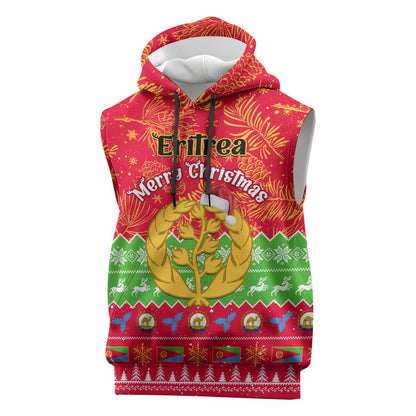 Personalised Eritrea Christmas Sleeveless Hoodie Eritrean Olive Santa Claus Merry Xmas - African Pride