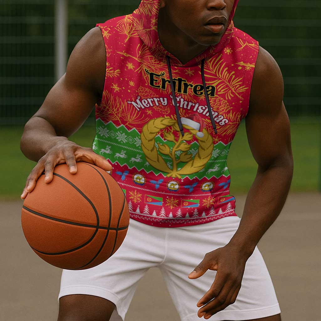 Personalised Eritrea Christmas Sleeveless Hoodie Eritrean Olive Santa Claus Merry Xmas - African Pride
