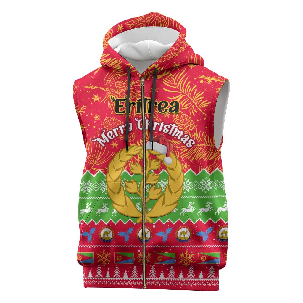 Personalised Eritrea Christmas Sleeveless Zip Hoodie Eritrean Olive Santa Claus Merry Xmas - African Pride