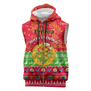 Personalised Eritrea Christmas Sleeveless Zip Hoodie Eritrean Olive Santa Claus Merry Xmas - African Pride