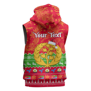 Personalised Eritrea Christmas Sleeveless Zip Hoodie Eritrean Olive Santa Claus Merry Xmas - African Pride