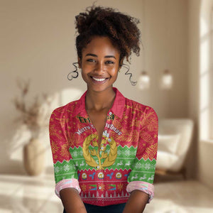 Personalised Eritrea Christmas Women Casual Shirt Eritrean Olive Santa Claus Merry Xmas LT14
