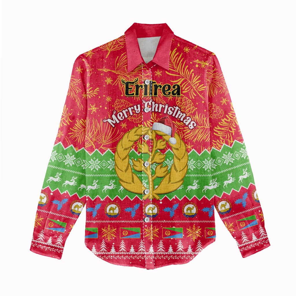 Personalised Eritrea Christmas Women Casual Shirt Eritrean Olive Santa Claus Merry Xmas LT14