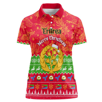 Personalised Eritrea Christmas Women Polo Shirt Eritrean Olive Santa Claus Merry Xmas
