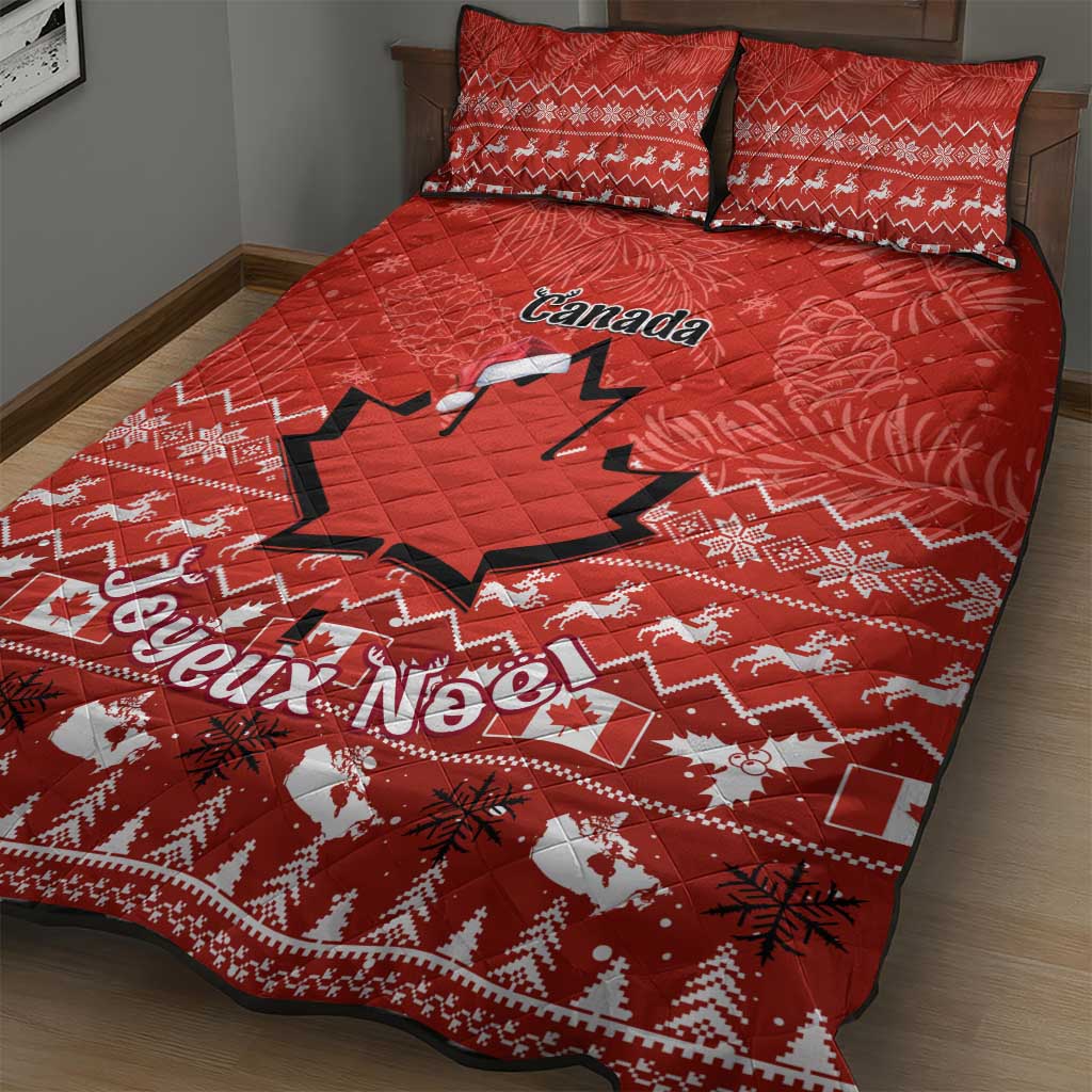 Personalised Canada Christmas Quilt Bed Set Maple Leaf Santa With Map Merry Xmas