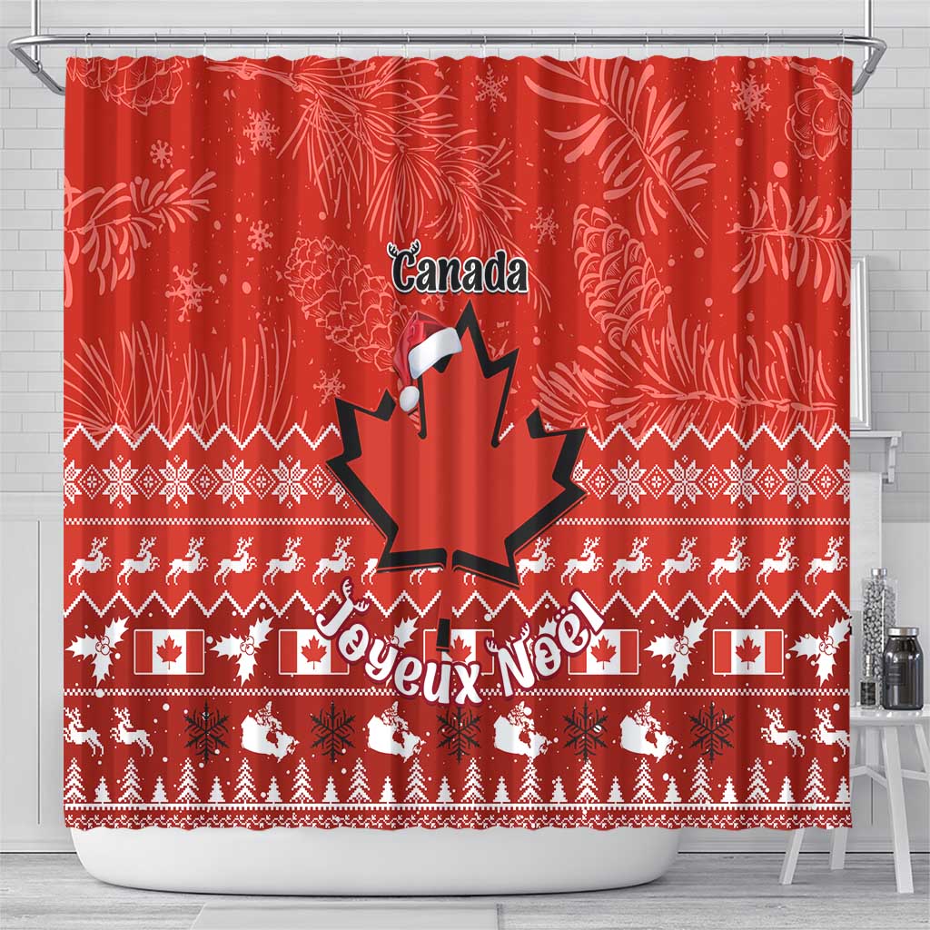Personalised Canada Christmas Shower Curtain Maple Leaf Santa With Map Merry Xmas