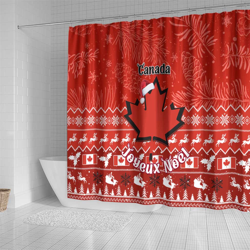 Personalised Canada Christmas Shower Curtain Maple Leaf Santa With Map Merry Xmas