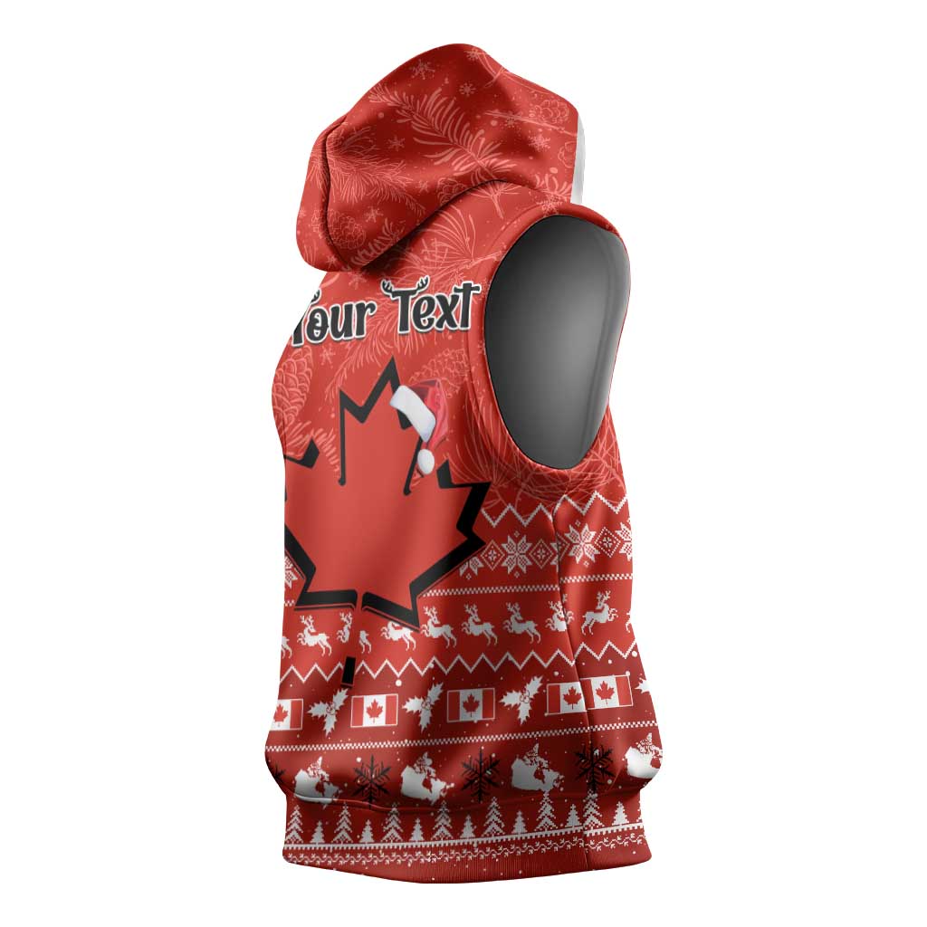 Personalised Canada Christmas Sleeveless Hoodie Maple Leaf Santa With Map Merry Xmas - African Pride