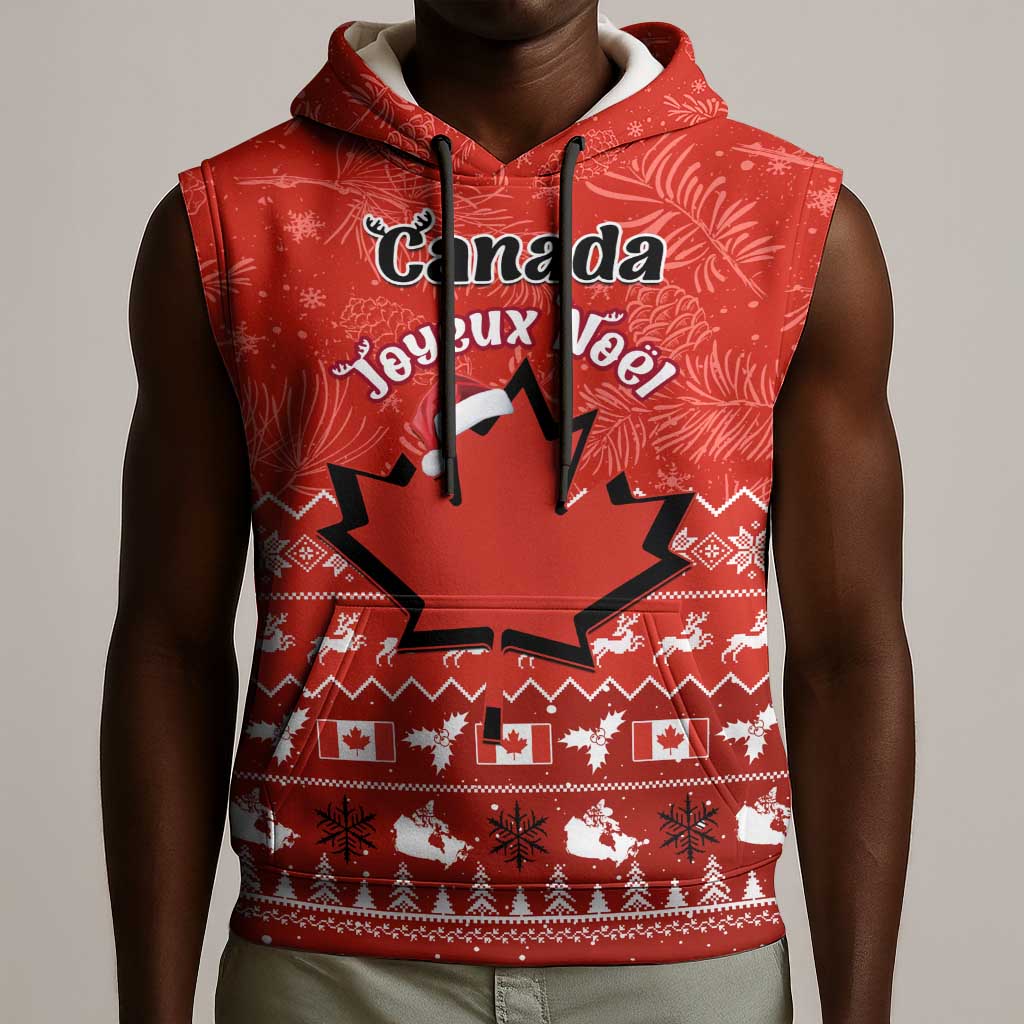 Personalised Canada Christmas Sleeveless Hoodie Maple Leaf Santa With Map Merry Xmas - African Pride