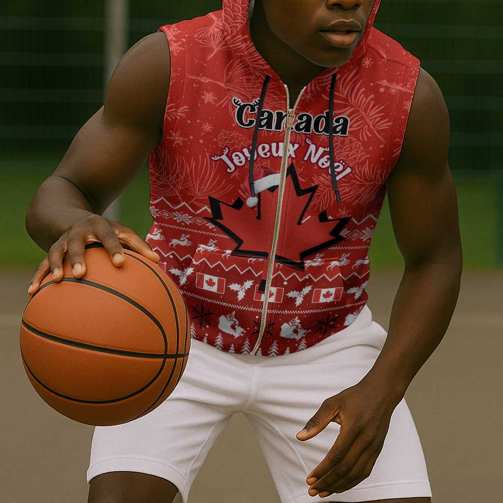 Personalised Canada Christmas Sleeveless Zip Hoodie Maple Leaf Santa With Map Merry Xmas - African Pride