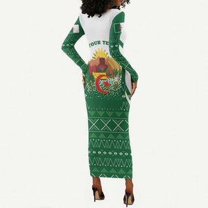 Personalized Afro Algeria Long Sleeve Bodycon Dress Coat Of Arms African Pattern LT14