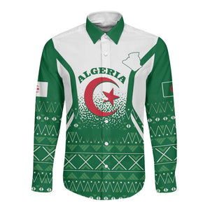 Personalized Afro Algeria Long Sleeve Button Shirt Coat Of Arms African Pattern