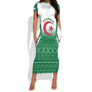 Personalized Afro Algeria Short Sleeve Bodycon Dress Coat Of Arms African Pattern LT14