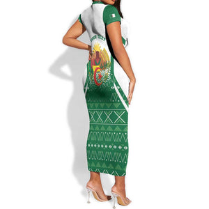 Personalized Afro Algeria Short Sleeve Bodycon Dress Coat Of Arms African Pattern LT14