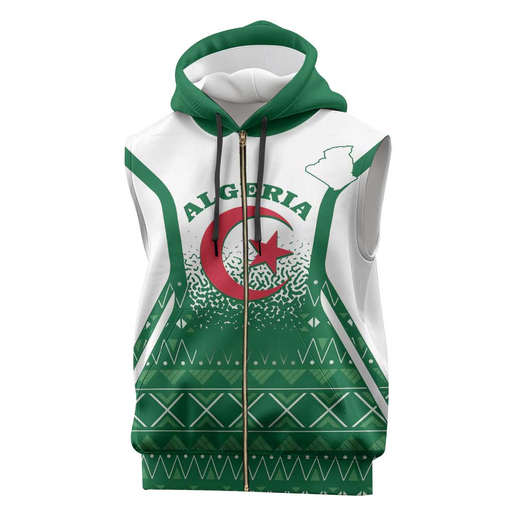 Personalized Afro Algeria Sleeveless Zip Hoodie Coat Of Arms African Pattern - African Pride