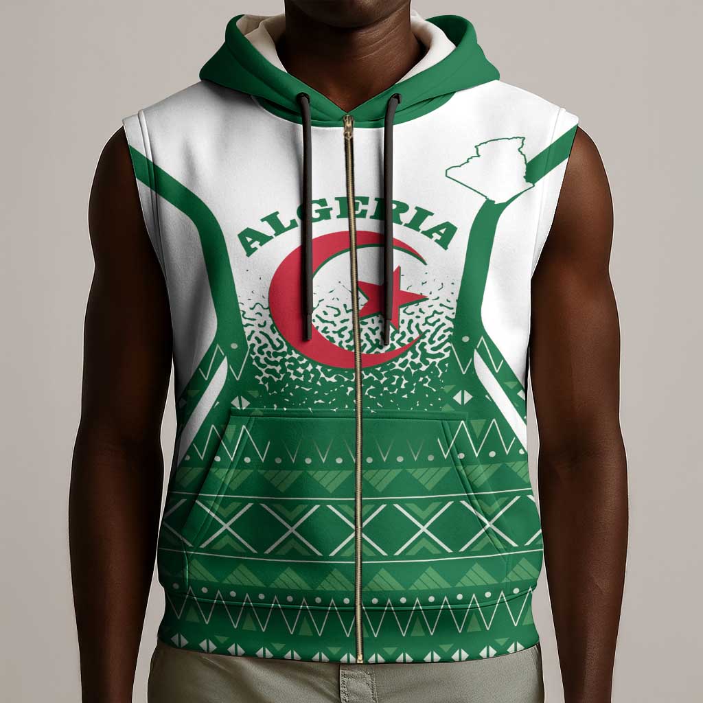 Personalized Afro Algeria Sleeveless Zip Hoodie Coat Of Arms African Pattern - African Pride
