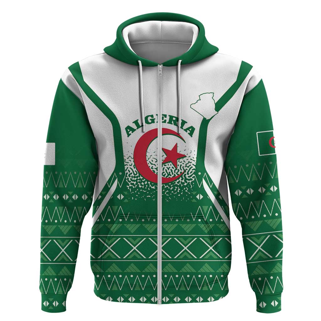 Personalized Afro Algeria Zip Hoodie Coat Of Arms African Pattern