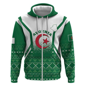 Personalized Afro Algeria Zip Hoodie Coat Of Arms African Pattern