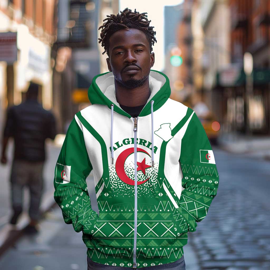 Personalized Afro Algeria Zip Hoodie Coat Of Arms African Pattern