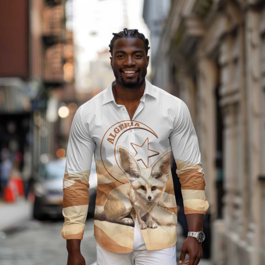 Afro Algeria Fennec Fox Long Sleeve Button Shirt Algerian Sahara Vulpes zerda