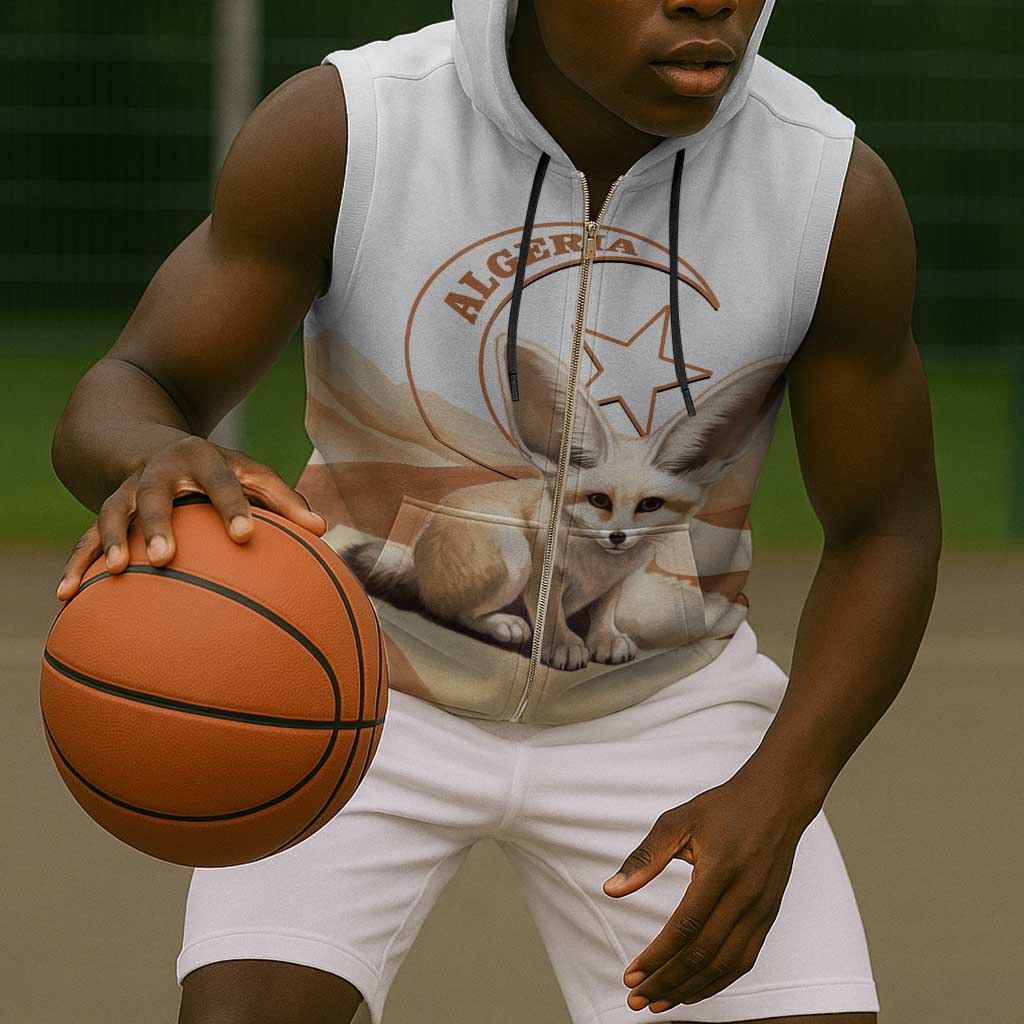 Afro Algeria Fennec Fox Sleeveless Zip Hoodie Algerian Sahara Vulpes zerda - African Pride