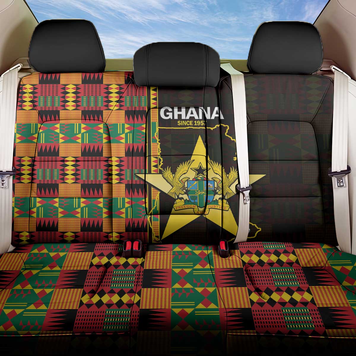 Afro Ghana Independence Day Back Car Seat Cover Ghanaian 1957 Kente Pattern