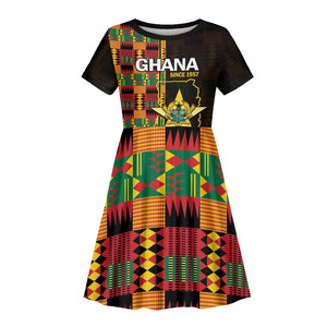 Afro Ghana Independence Day Kid Short Sleeve Dress Ghanaian 1957 Kente Pattern