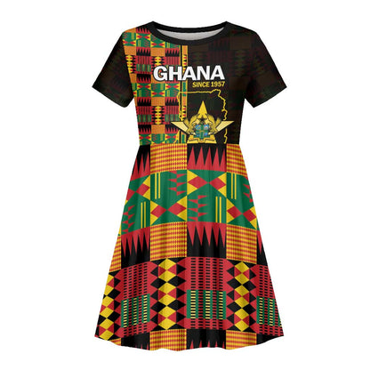 Afro Ghana Independence Day Kid Short Sleeve Dress Ghanaian 1957 Kente Pattern