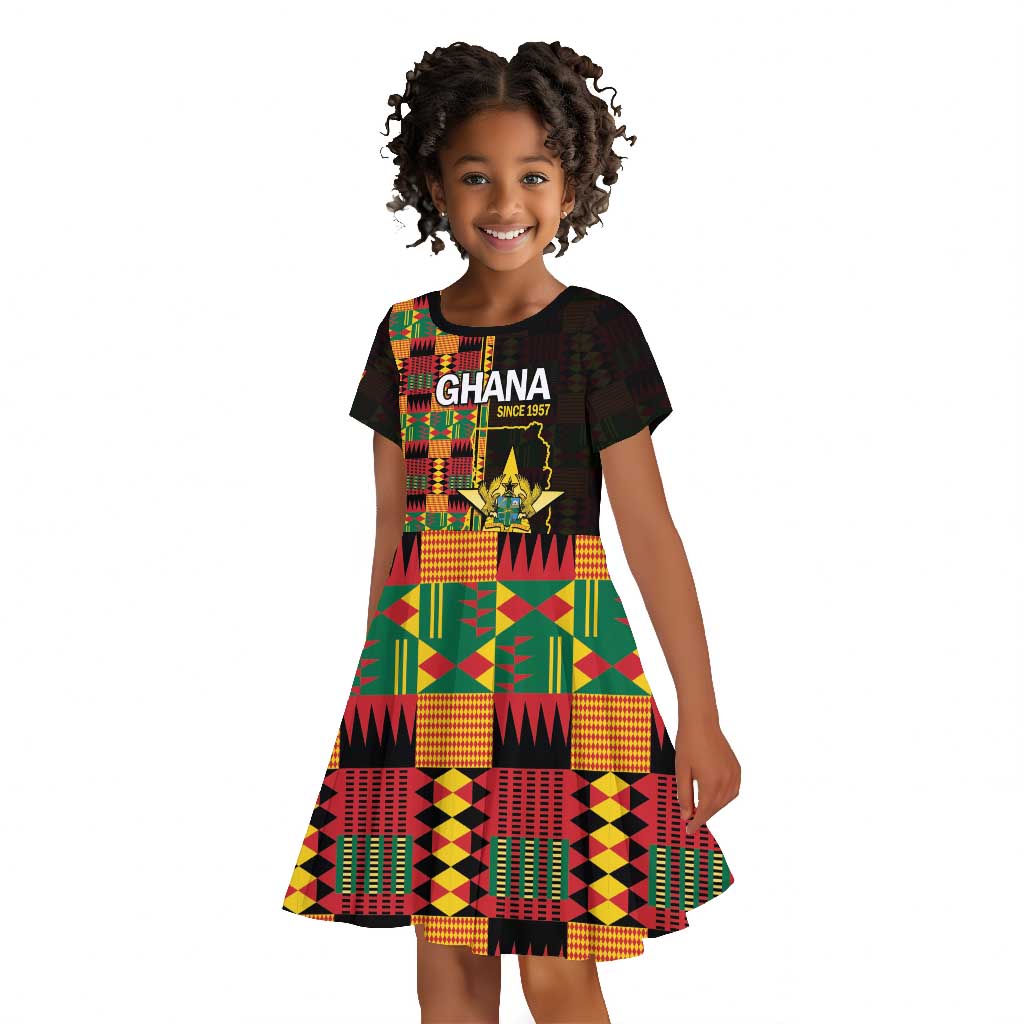 Afro Ghana Independence Day Kid Short Sleeve Dress Ghanaian 1957 Kente Pattern