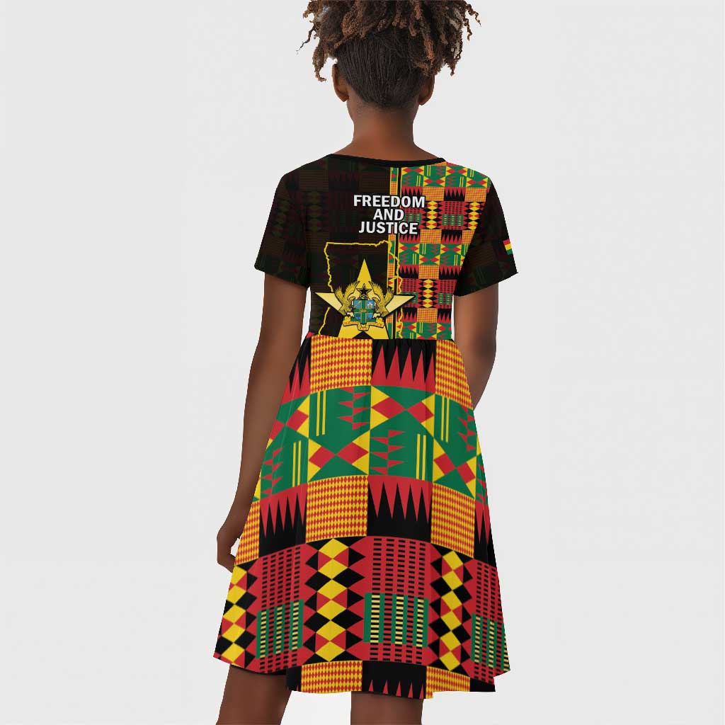 Afro Ghana Independence Day Kid Short Sleeve Dress Ghanaian 1957 Kente Pattern