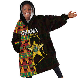 Afro Ghana Independence Day Kid Wearable Blanket Hoodie Ghanaian 1957 Kente Pattern