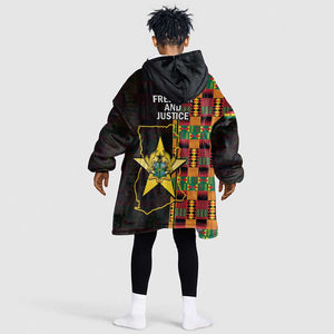 Afro Ghana Independence Day Kid Wearable Blanket Hoodie Ghanaian 1957 Kente Pattern
