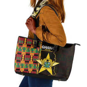 Afro Ghana Independence Day Leather Tote Bag Ghanaian 1957 Kente Pattern