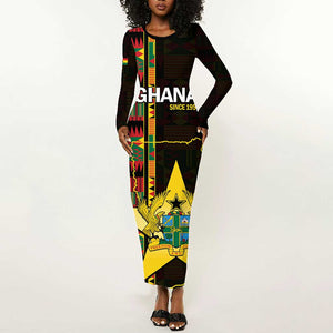 Afro Ghana Independence Day Long Sleeve Bodycon Dress Ghanaian 1957 Kente Pattern LT14