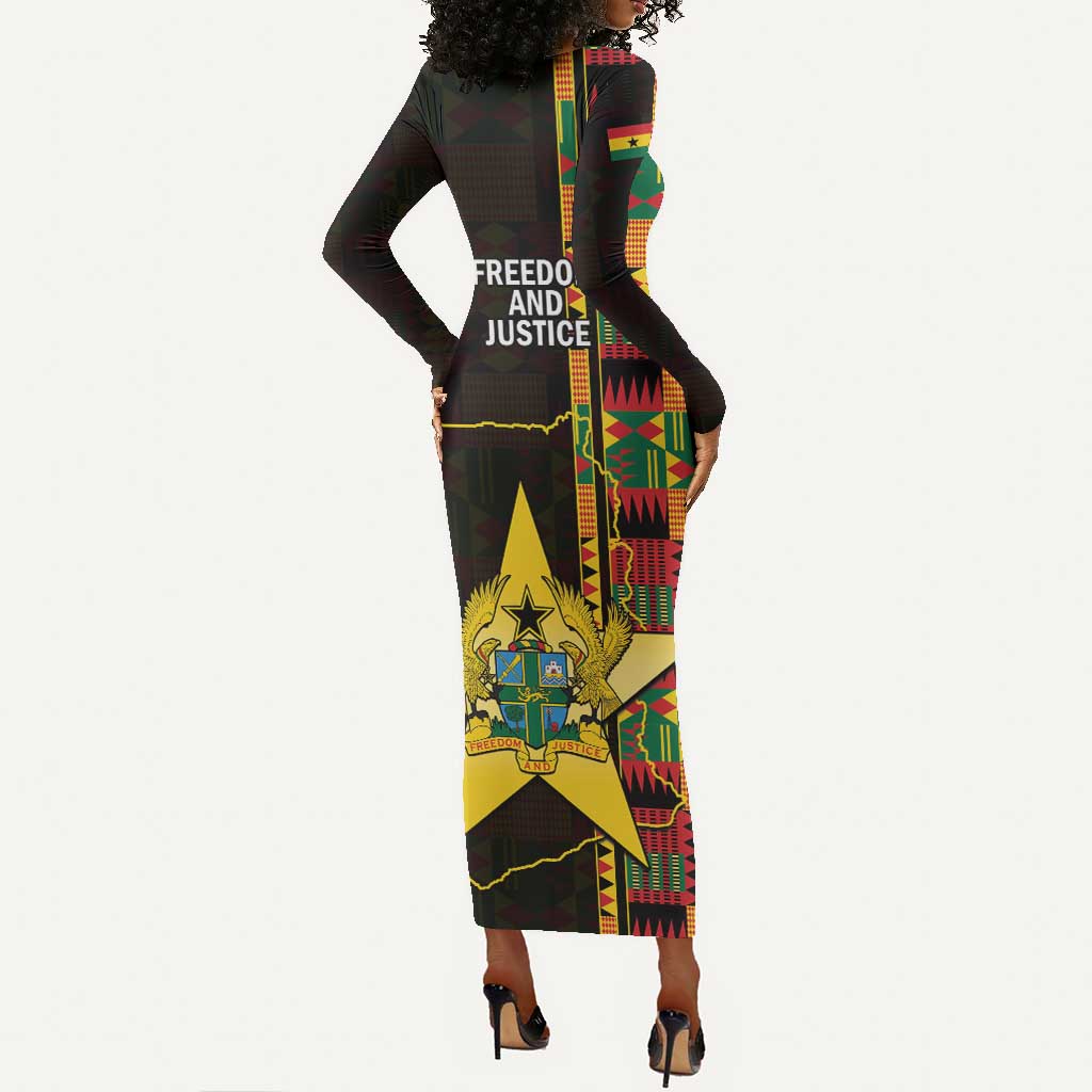 Afro Ghana Independence Day Long Sleeve Bodycon Dress Ghanaian 1957 Kente Pattern LT14