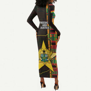 Afro Ghana Independence Day Long Sleeve Bodycon Dress Ghanaian 1957 Kente Pattern LT14