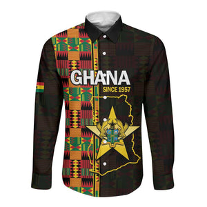 Afro Ghana Independence Day Long Sleeve Button Shirt Ghanaian 1957 Kente Pattern